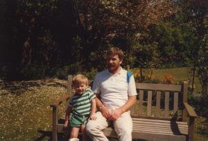 Mat and Pete on becnh, autumn 1988