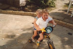 Mathew and who on kiddie bike