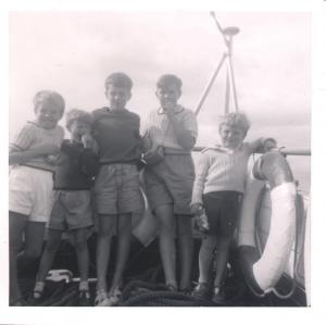 Sandra Terry Chris John Peter on Ferry BW